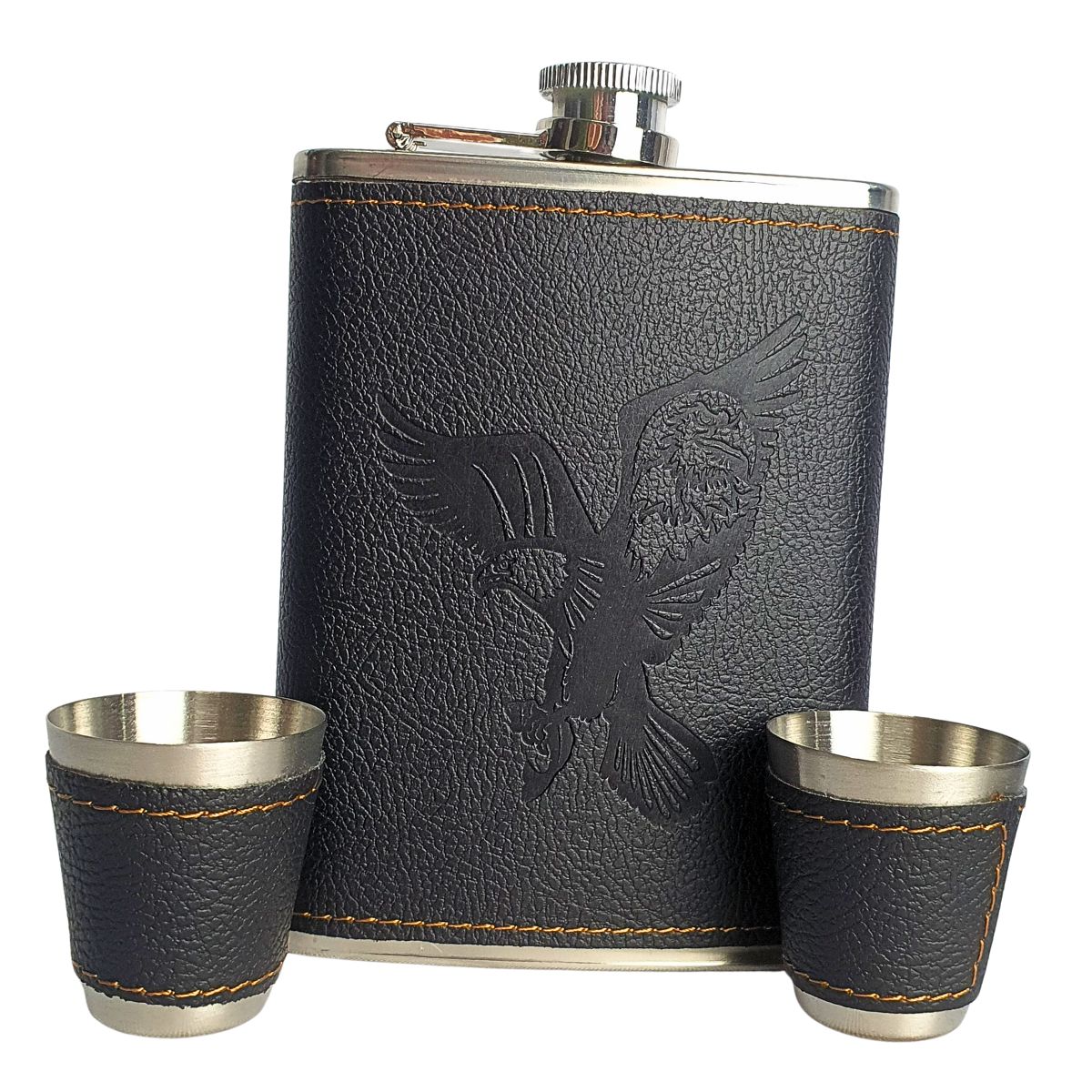 Kit Cantil De Bolso Couro Águia 2 Copos E Um Funil Kit Cantil De Bolso Couro Águia 2 Copos E Um Funil